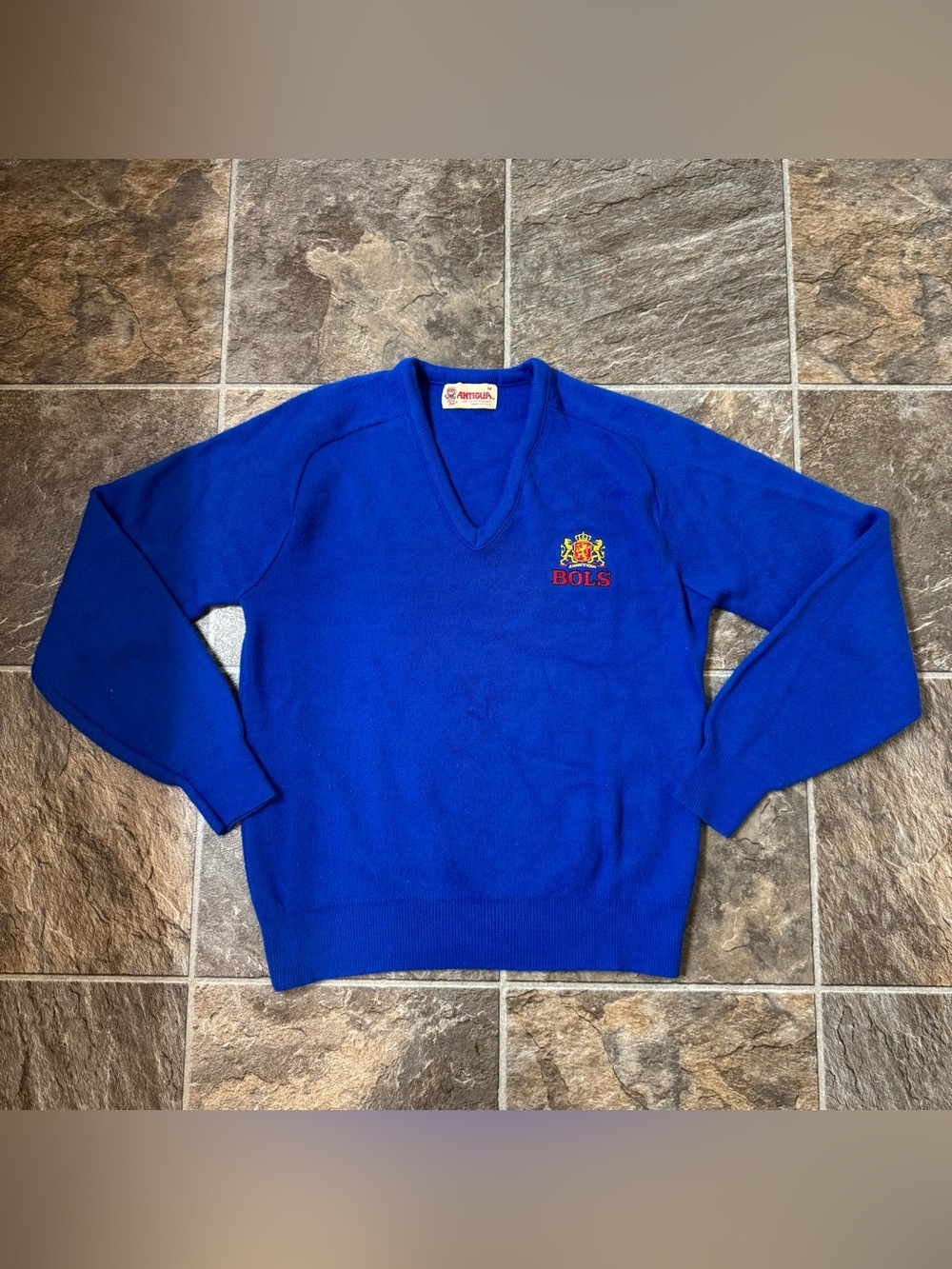 Vintage BOLS Liquor V-Neck Sweater Antigua USA Blue Size M